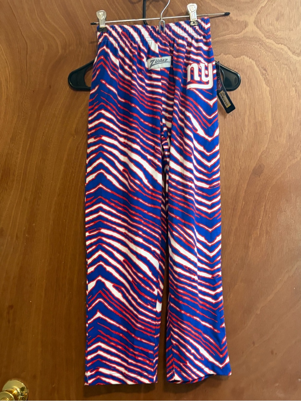 NY Giants Blue, Red & White Zebra Print Warm-Up Pants NWT size 8 / 10